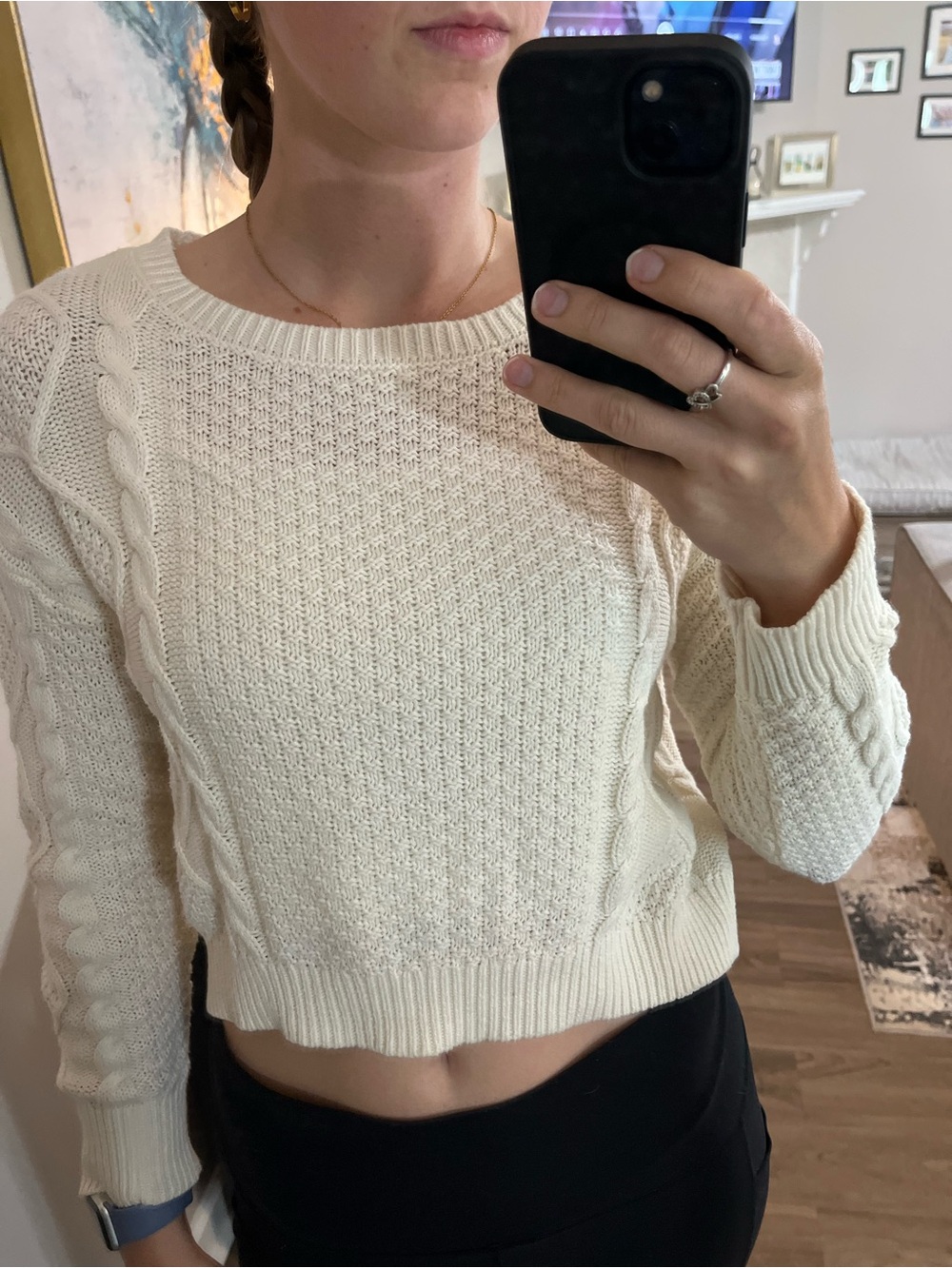 wild fable Cream Cable Knit Cropped Crewneck Sweater